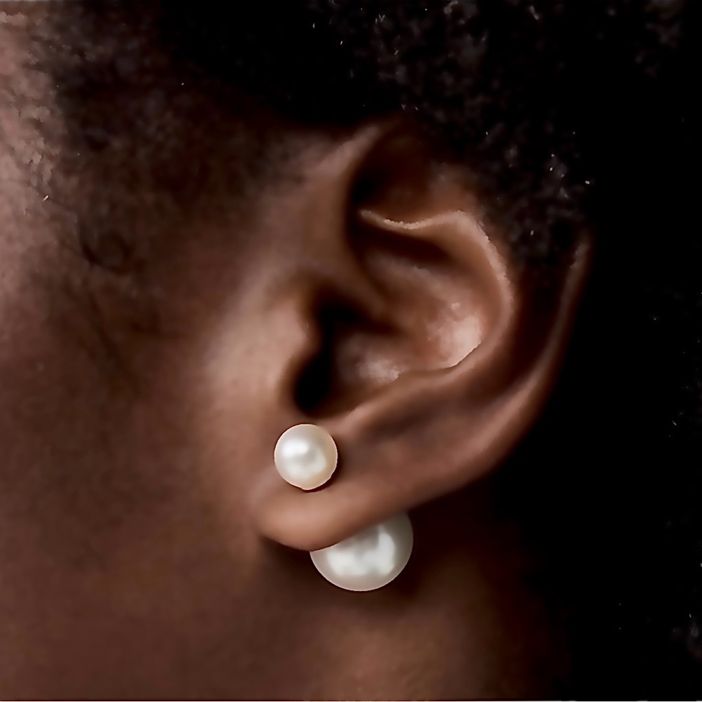 Anthropologie Shashi “Fenmore” Double Ball Pearl Dual Front Back Post Ear Jacket - Picture 6 of 16